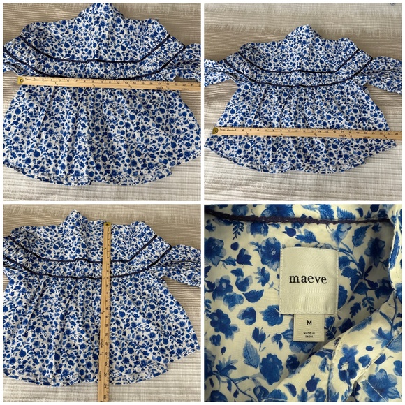 ANTHROPOLOGIE MAEVE THE LEANDRA SHIRRED YOKE TOP COTTON FLORAL BABYDOLL BLUE M - Picture 11 of 11